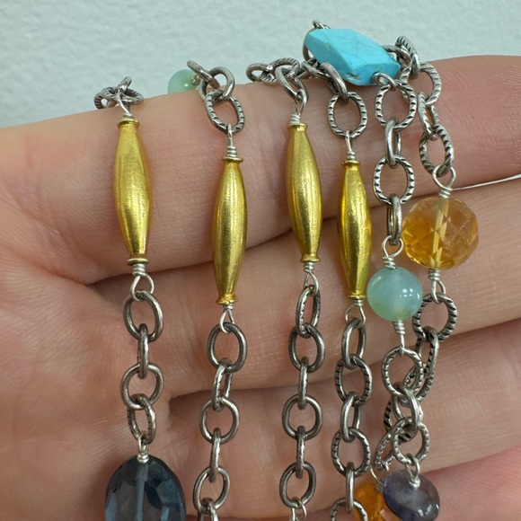 Laura Gibson 22K gold 925 Sterling precious and semi-precious gemstones necklace - Picture 2 of 16